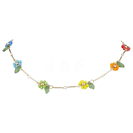 Rainbow Color Glass Beaded Flower Necklaces NJEW-TA00173-01-1