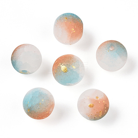 Frosted Baking Painted Crackle Glass Beads with Glitter Powder DGLA-T004-6mm-01C-1