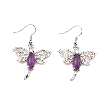 Natural Amethyst Dragonfly Dangle Earrings G-Z033-14P-01-1