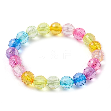 7.5mm Faceted Round Transparent Acrylic Beaded Stretch Bracelets BJEW-JB10249-02-1