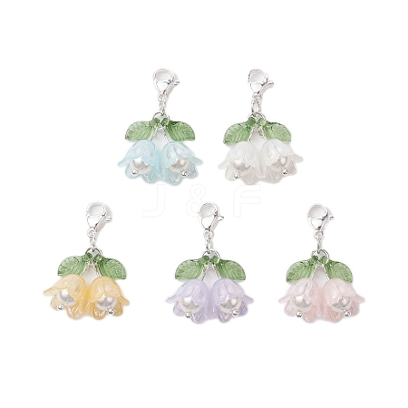 5Pcs 5 Colors Flower Acrylic & Shell Pearl Pendant Decoration HJEW-TA00282-1