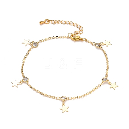 Brass Star Charm Anklets AJEW-AN00352-1
