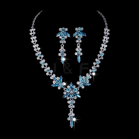 Flower Brass Rhinestone Pendant Necklaces & Stud Dangle Earrings FS-WG58BAB-08-1