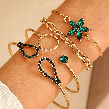 4Pcs 4 Style Light Gold Alloy Bangle and Bracelet Sets PW-WG73165-14-1