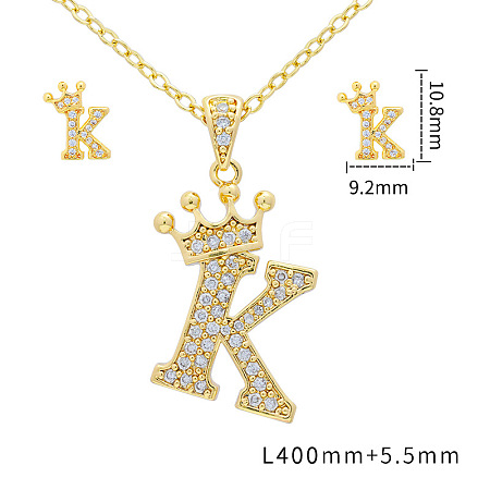 Brass Micro Pave Clear Cubic Zirconia Pendant Necklaces & Stud Earrings Sets FS-WG8C370-11-1