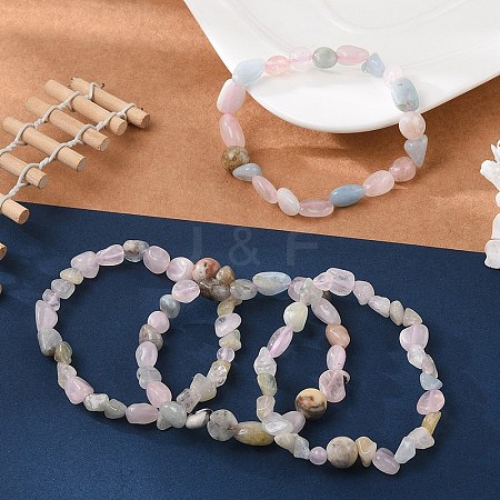 Natural Morganite Bead Stretch Bracelets BJEW-K213-49-1