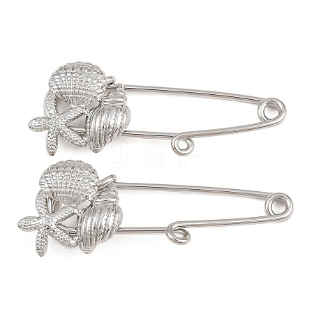 Starfish & Shell Shape & Conch 304 Stainless Steel Safety Pins Brooch Findings SA-CBA098D-16J-P01-1