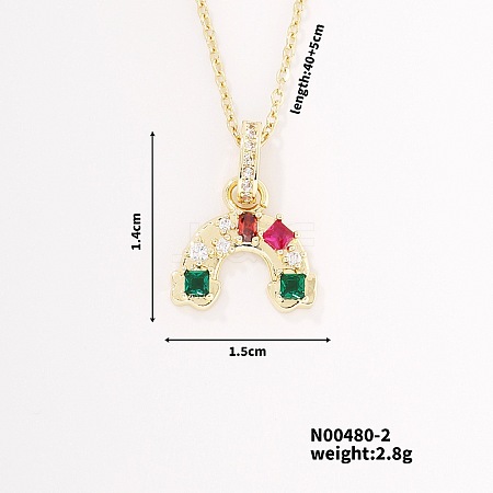 Simple Cute Style Rainbow Shape Brass Coloful Cubic Zirconia Pendant Necklace with Cable Chain for Women Girl DR2102-2-1