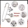 SUPERFINDINGS 8Pcs 8 Style Halloween Pumpkin & Skull & Witch & Cat Zinc Alloy Charms Safety Pin Brooches Set JEWB-FH0001-30-5