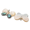 Rack Plating Brass Pave Natural Paua Shell & White Shell Pendants KK-U025-12P-02-2