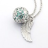 Trendy Women's Long Rolo Chain Brass Cage with Wings Locket Pendant Necklaces NJEW-L083-01-2