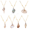 7Pcs 7 Styles Electroplated Natural Shell Pendant Brass Satellite Chain Necklaces NJEW-YW00003-1