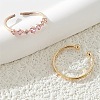 2Pcs 2 Styles Flat Round Brass & Light Rose Rhinestone & Iron Cuff Toe Rings WG6514F-03-1