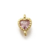 Heart Brass Cubic Zirconia Connector Charms KK-P295-34G-02-1