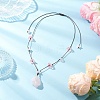 Raw Rough Natural Stone Nuggets Pendant with Handmade Lampwork Flower Adjustable Waxed Polyester Cord Necklaces for Women NJEW-TA00210-02-1