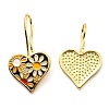 Rack Plating Brass Heart with Flower Dangle Earrings with Enamel KK-C026-11G-2