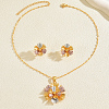 Vintage Brass Flower Stud Earrings & Pendant Necklaces Sets for Women FI9595-5