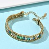 304 Stainless Steel & Glass Wheat Chain Double Layers Bracelets for Women BJEW-F540-08G-04-1