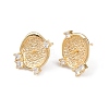 Brass Micro Pave Clear Cubic Zirconia Flat Round Stud Earring Findings KK-H524-08G-1