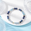 Natural Lapis Lazuli &  Quartz & Shell Pearl Round Beads Stretch Bracelets for Women BJEW-JB12229-03-1