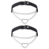 2Pcs Alloy Heart Link PU Leather Punk Choker Necklaces for Women NJEW-UN0001-70A-1
