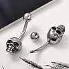 Skull 316 Surgical Stainless Steel Red Cubic Zirconia Belly Button Rings EJEW-G416-34AS-3