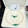 Natural Green Onyx Agate & Natural  Freshwater Pearl Round Beaded Necklaces & Beaded Bracelets & Dangle Earrings Sets WGE6446-02-1