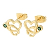 Brass Micro Pave Green Cubic Zirconia Stud Earrings for Women EJEW-K271-05G-3