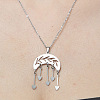 Non-Tarnish 201 Stainless Steel Hollow Double Horn with Heart Pendant Necklace NJEW-OY001-58-1