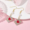 Alloy Crystal Rhinestone Rectangle with Heart Dangle Earrings EJEW-JE05491-02-3