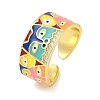 Brass Micro Pave Cubic Zirconia Enamel Cuff Rings for Women RJEW-L113-019G-05-4