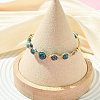 Herringbone Wire-Wrapped Natural Apatite Brass Cuff Bangles BJEW-JB14039-01-2