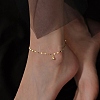 304 Stainless Steel Round Ball Tassel Dapped Chain Anklets for Women AJEW-G070-01G-1