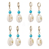 Synthetic Turquoise & Shell Leverback Earrings EJEW-JE06880-3