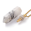 Natural Tourmalinated Quartz/Black Rutilated Quartz Openable Perfume Bottle Pendant Necklaces NJEW-H216-06G-3