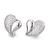 Heart Brass Pave Clear Cubic Zirconia Stud Earrings EJEW-M258-040P-1