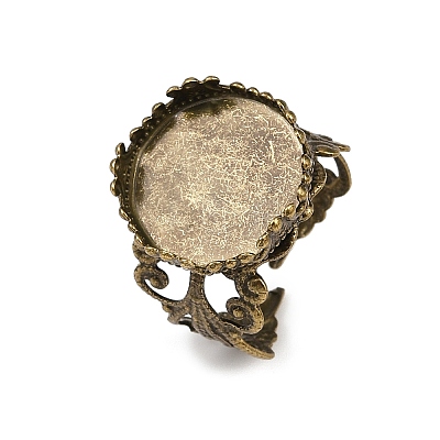 Adjustable Antique Bronze Tone Filigree Brass Ring Component Cabochon Settings X-KK-G020-A-1