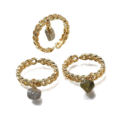 Brass Curb Chain Cuff Rings for Women RJEW-Z085-03G-06-1