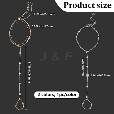 2Pcs 2 Colors Alloy Satellite Chains Finger Ring Bracelets for Women BJEW-CY0001-09-1