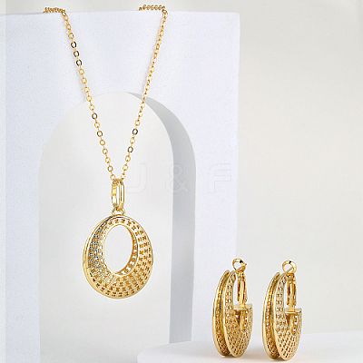 Brass Hollow Donut Pendant Necklaces & Hoop Earrings LV5654-1