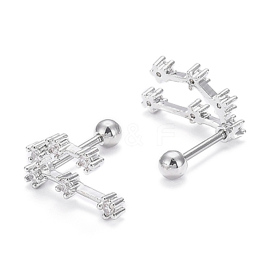 Brass Micro Pave Clear Cubic Zirconia Stud Earrings EJEW-F258-01L-P-1