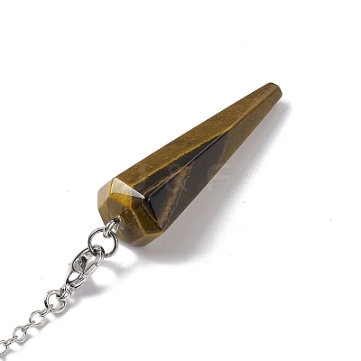 Natural Tiger Eye Hexagonal Pointed Cone Dowsing Pendulum Pendants G-G983-05P-04-1
