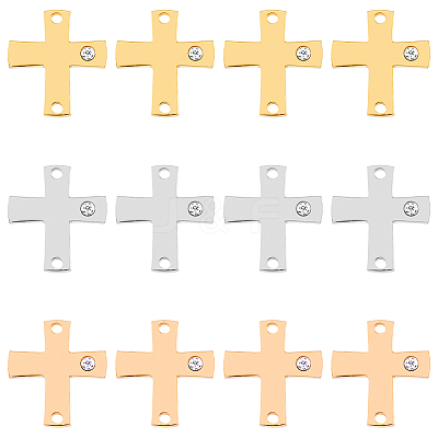 12Pcs 3 Colors 316 Surgical Stainless Steel Pave Clear Cubic Zirconia Connector Charms STAS-DC0014-60-1