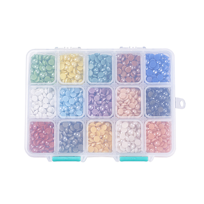 15 Colors Pearlized Plated Handmade Porcelain Cabochons PORC-JP0001-10-6mm-1