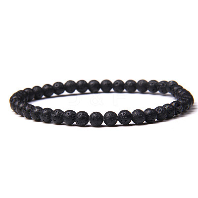 4mm Round Natural Lava Rock Beads Bracelet for Men KG3069-5-1