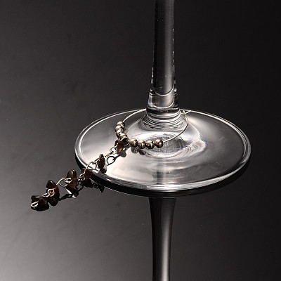 Smoky Quartz Chips Wine Glass Charms AJEW-JO00120-06-1