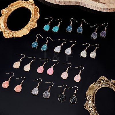 12 Pairs 12 Color Bling Resin Teardrop Dangle Earrings EJEW-AN0001-66-1