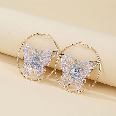 Alloy & Embroidery Cloth Hoop Earrings FS-WG7CC6D-01-1