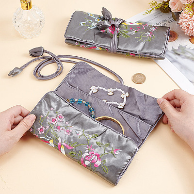 2Pcs Retro Rectangle Silk Zipper Roll Pouches ABAG-GO0001-02A-1