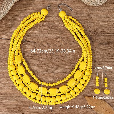 Wood Beaded Multilayer Necklaces & Dangle Earrings Sets WG1A9CE-06-1